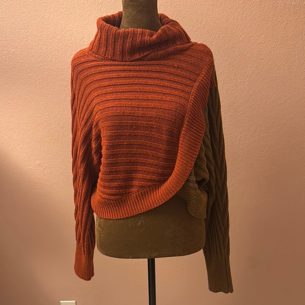 Almost Famous Brown and Orange Cowl Turtleneck Sweater Relaxed Fit